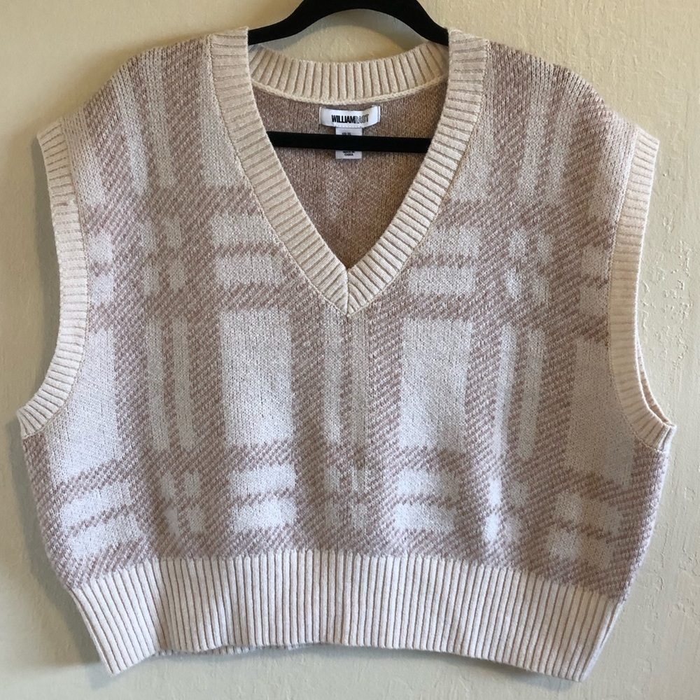 William Rast Sweater Vest Sz. XL Cream/Rose Plaid NWOT